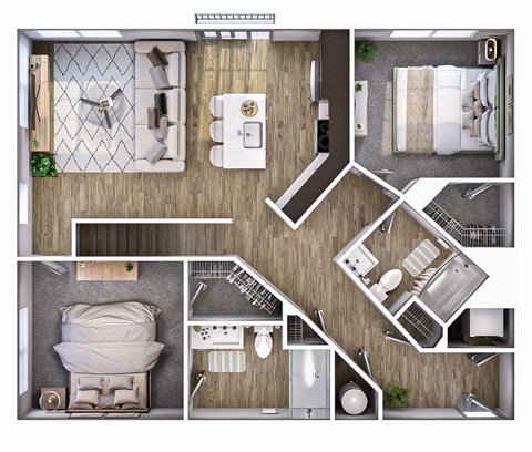 Floor plan for 2 beds, 2 baths, 1293 sqft